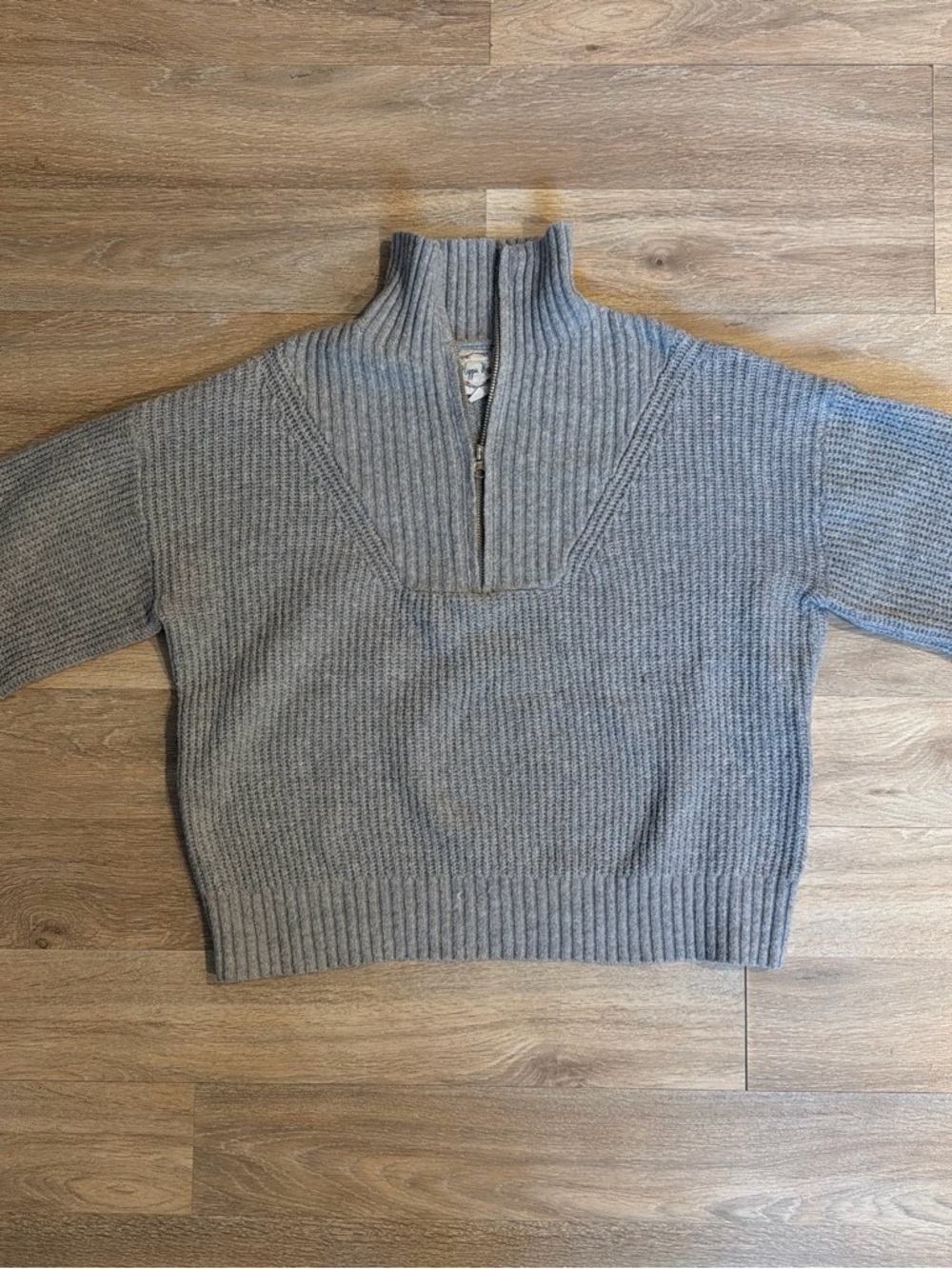 Macy's Gray Ribbed Half-Zip Turtleneck Sweater
